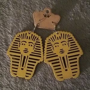 Yellow Wooden King Tut Earrings